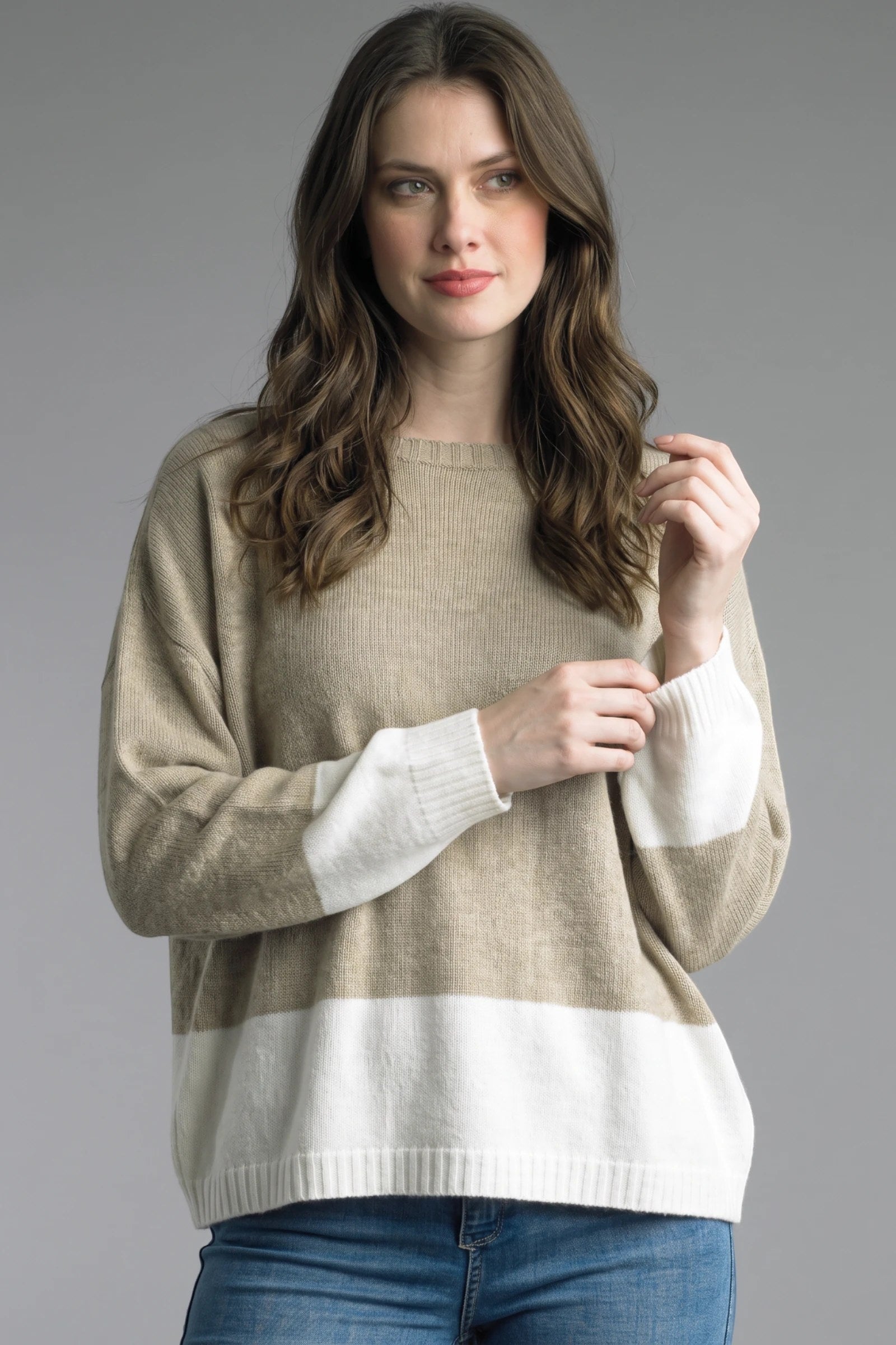 Beige Color Block Sweater By: Tempo Paris