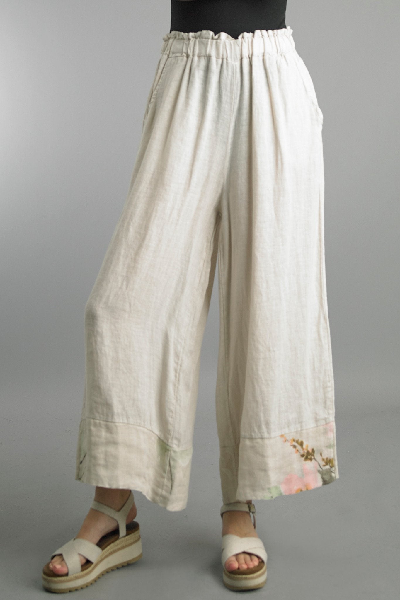 Linen Floral Hem Pant by: Tempo Paris (2-Colors)