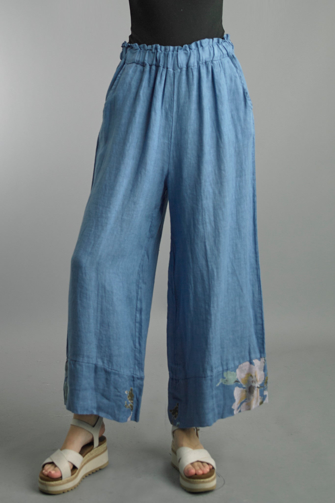 Linen Floral Hem Pant by: Tempo Paris (2-Colors)