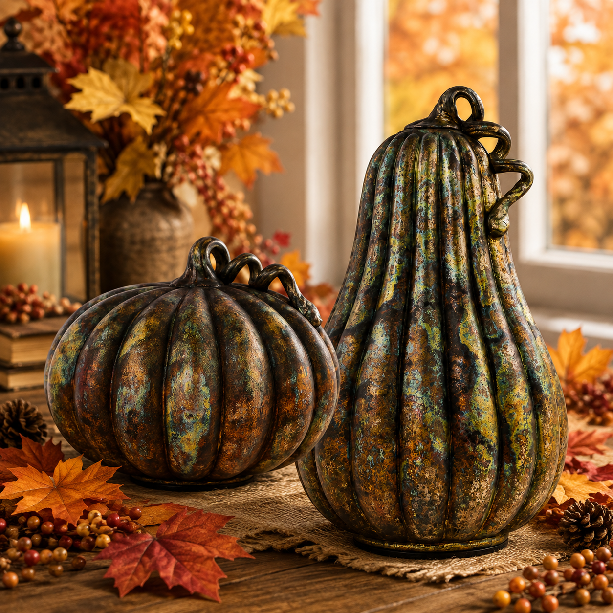 Autumn Glass Pumpkin with Curly Stem