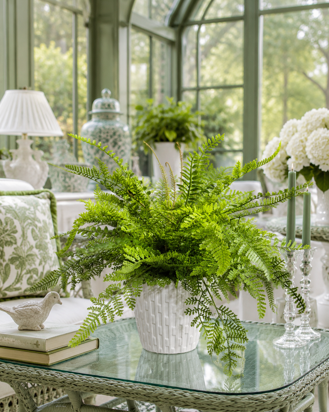 Custom Fern in White Ceramic Container