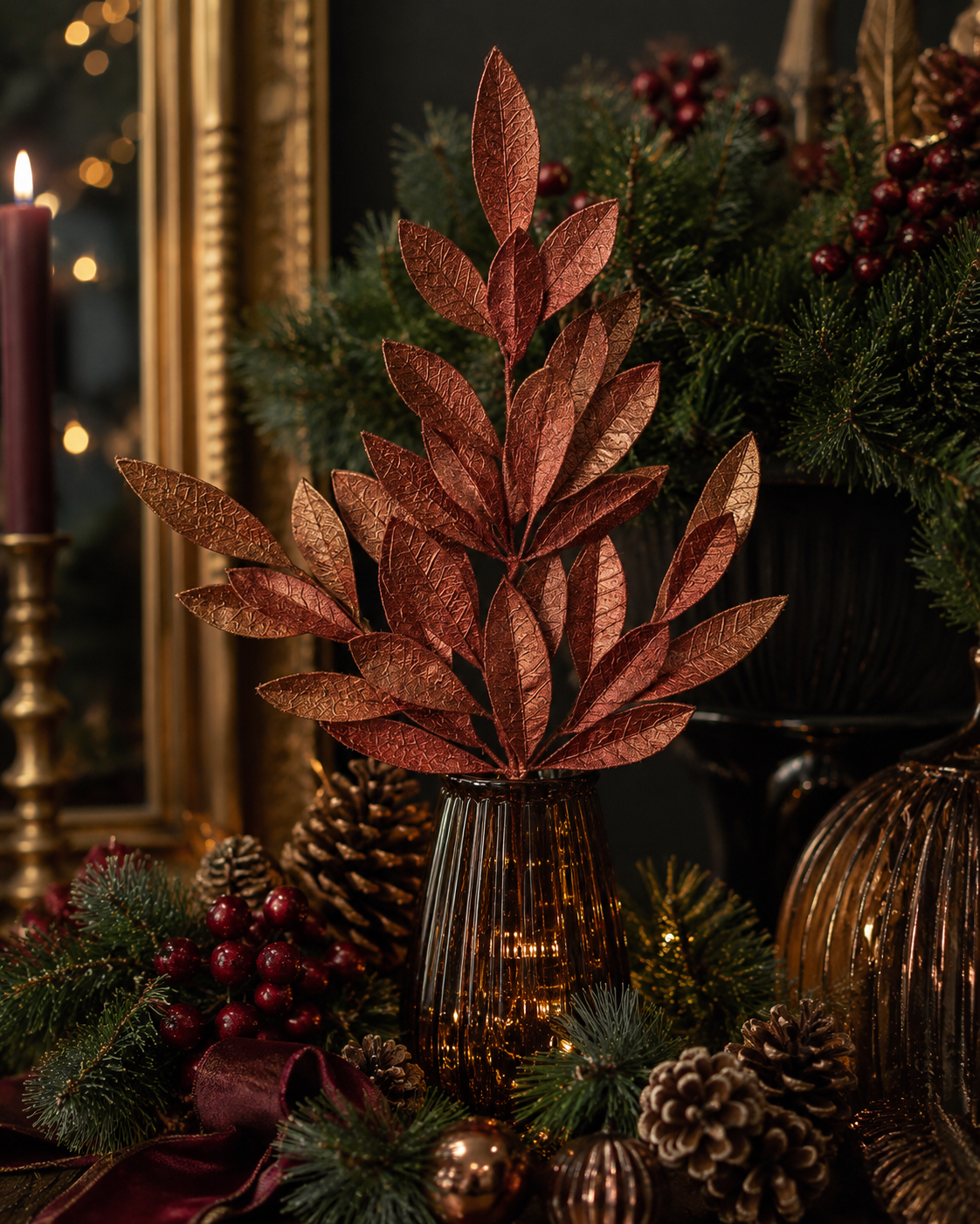 Copper Sparkle Bay Leaf Spray