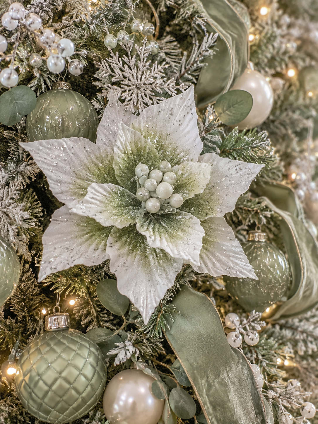 21" Snowy Winter Sage Poinsettia