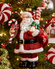 8" Glass Santa with Candy Cane Ornament