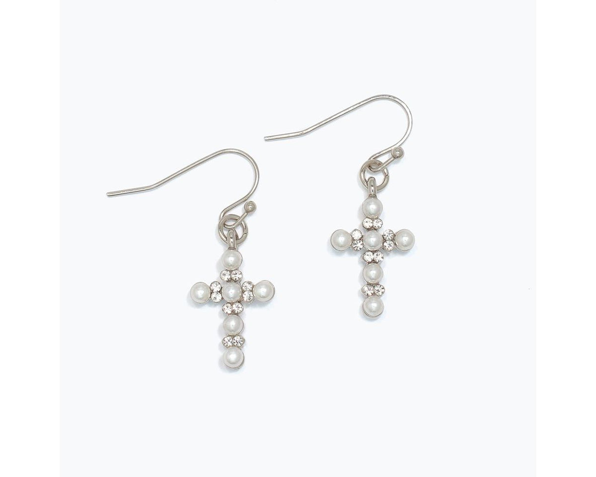 Silver Cross w/ Pearl Earrings
