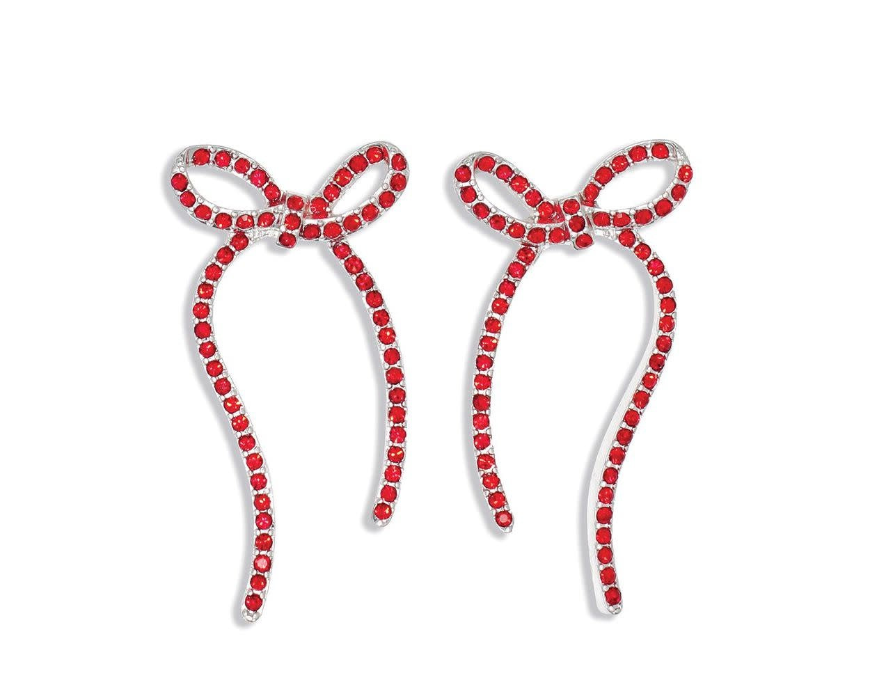 Red Crystal Bow Earrings