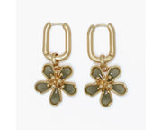 Gold Hoops w/ Green Flower Earrings