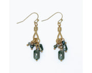 Gold & Faceted Green Bead Cluster Earrings