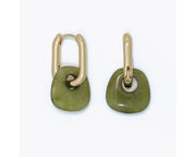 Gold Hoop w/ Green Stone Earrings