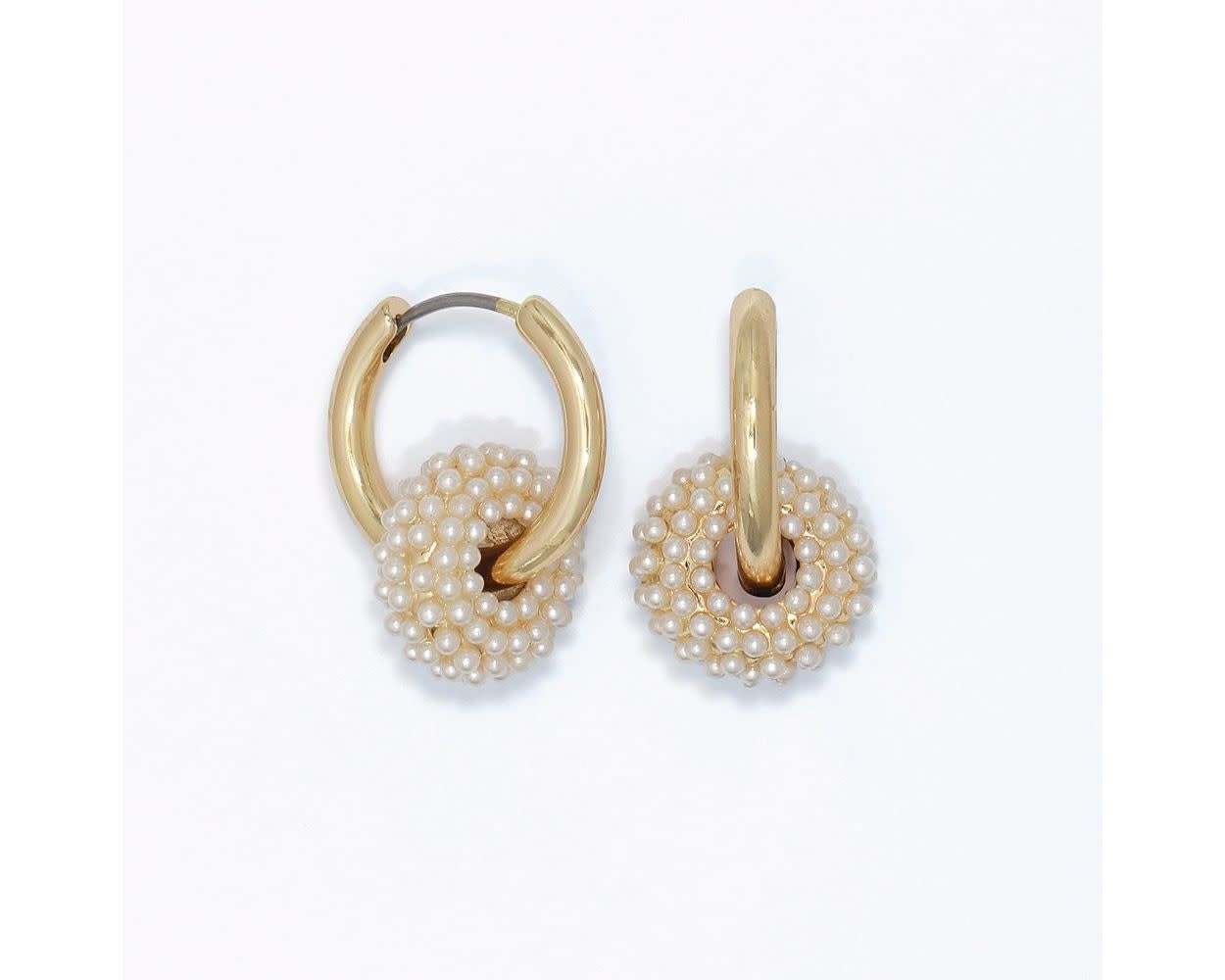 Gold Hoop w/ Pearl Ring Earrings