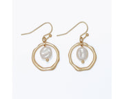 Hammered Gold Hoop w/ Pearl Drop Earrings