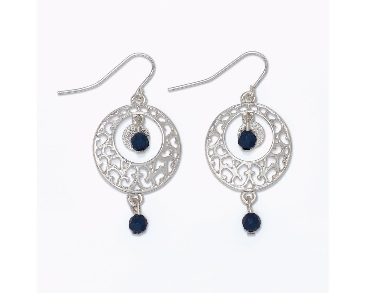 Silver Scrolls w/ Navy Dangle Earrings