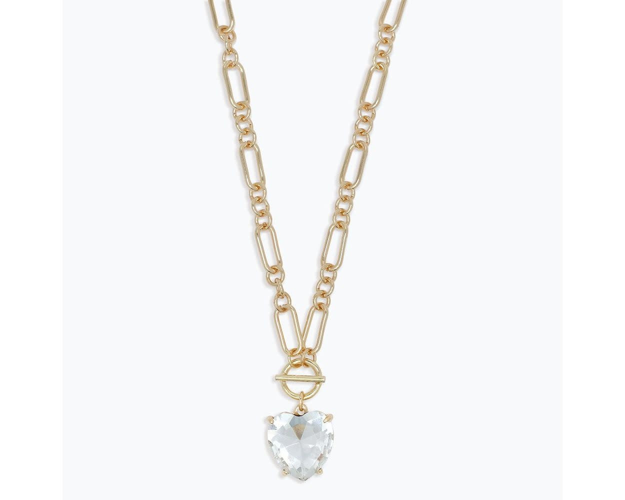 Clear Crystal Heart w/ Gold Chain Necklace