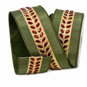 2.5" x 10 Yards Olive Ruby Chevron Jewel Wired Ribbon