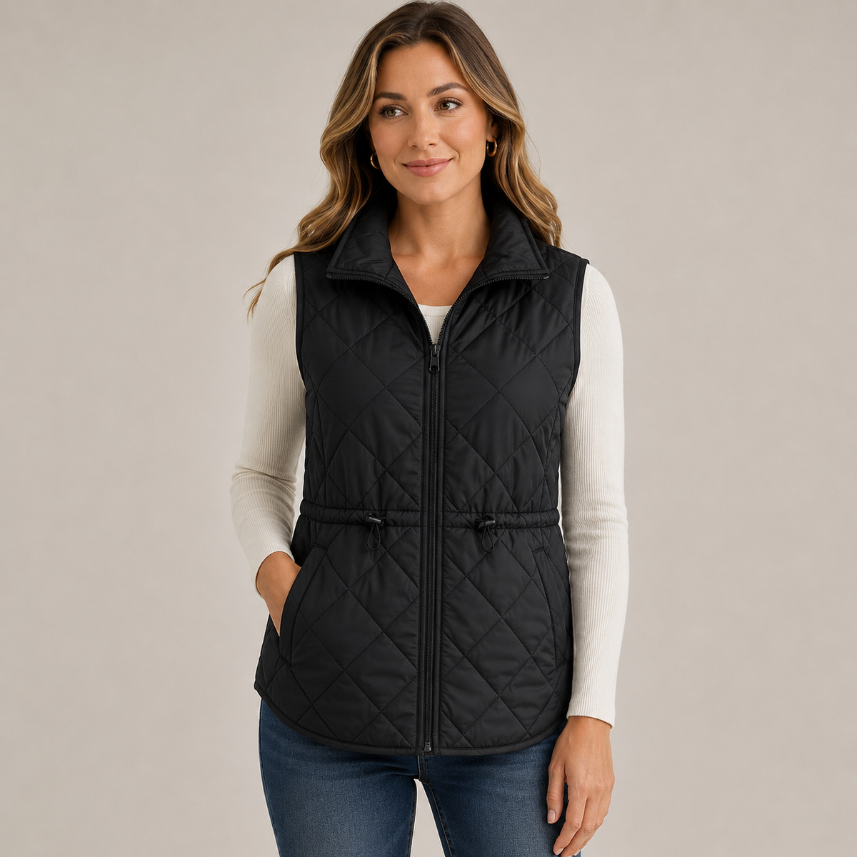 Diamond Quilted Zipper Vest (2 Colors)