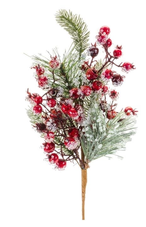 20" Iced Pine & Berry Spray