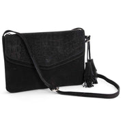 Black Embossed Suede Envelop Purse