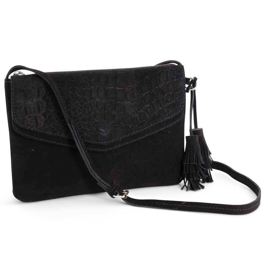 Black Embossed Suede Envelop Purse