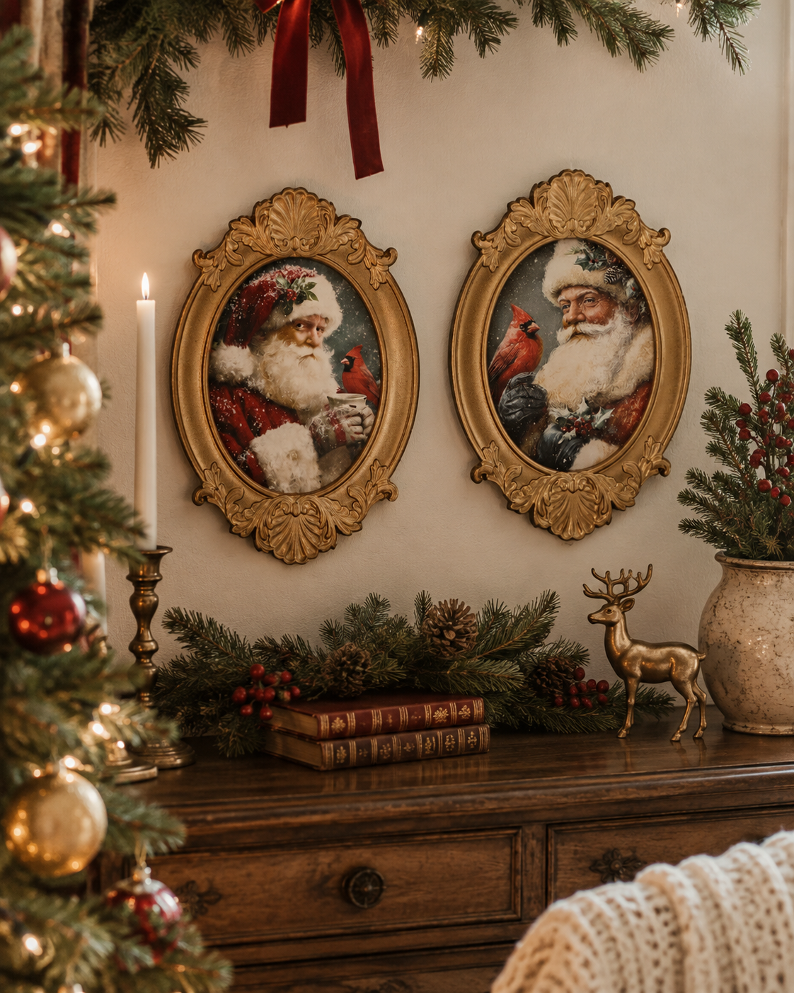 8 x 12 Gilded Frame Santa Cardinal Wall Art (2 Styles)
