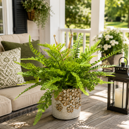 Custom Mixed Fern in Golden Flower Petal Container