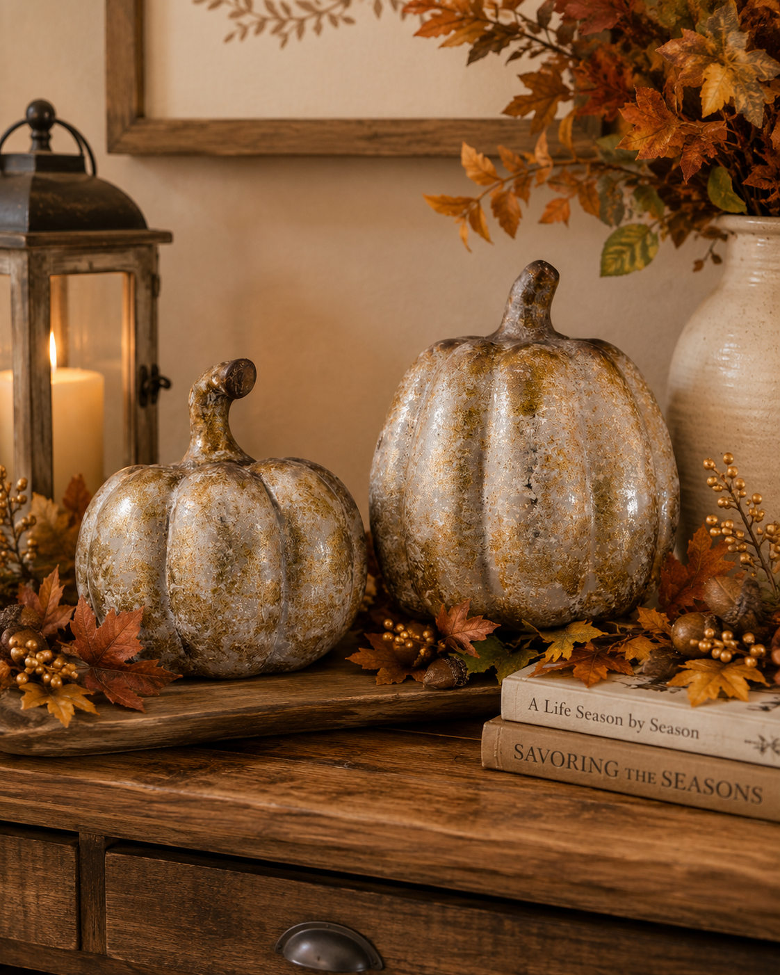 Set of 2 Gold Wash Aged Pumpkins