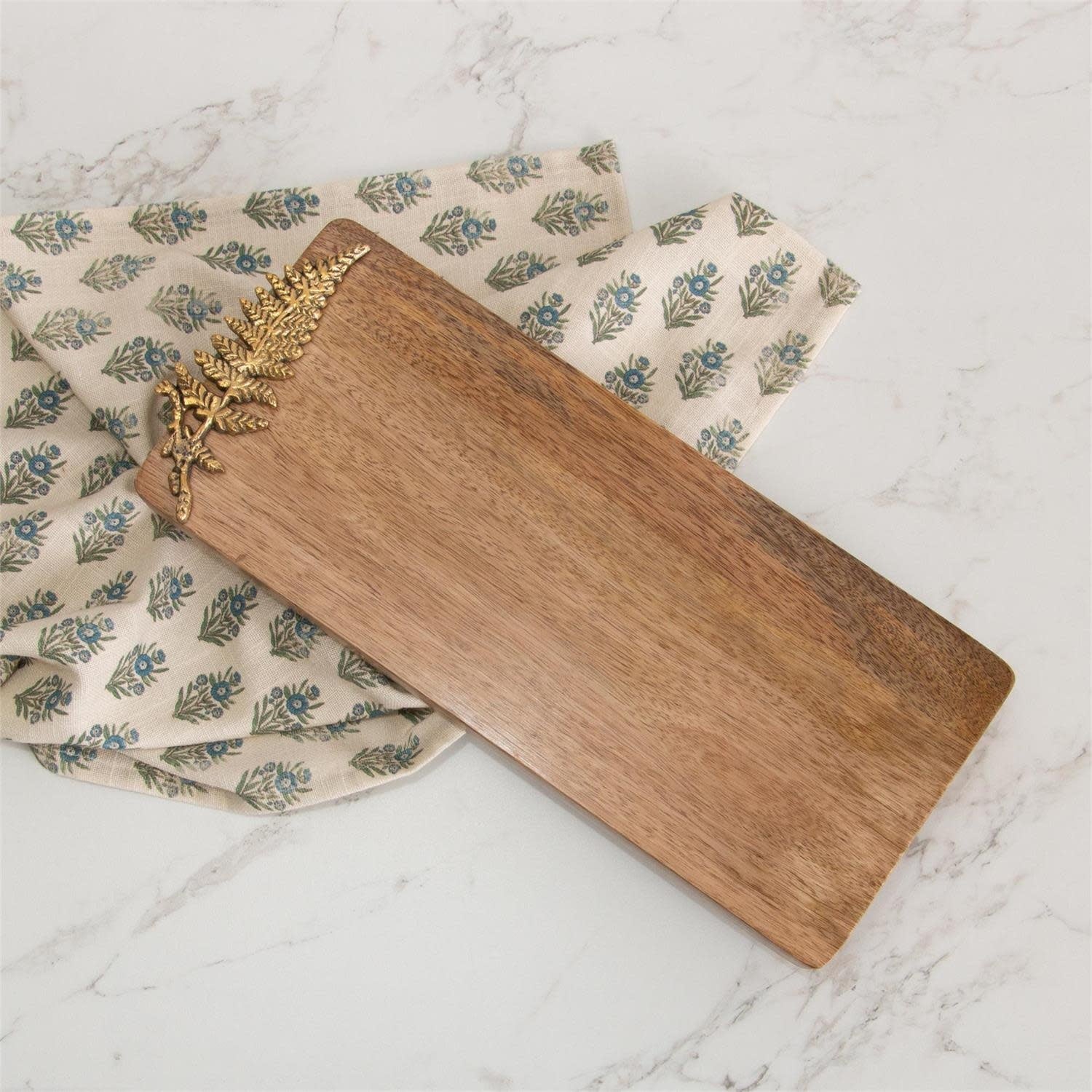 Mango Wood Charcuterie Board w/ Brass Fern