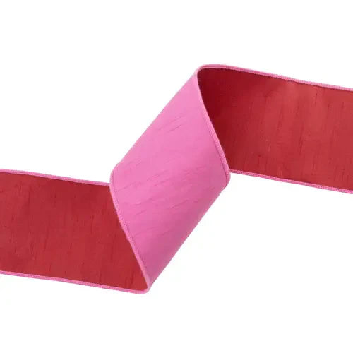 4" x 10 Yds Reversible Red & Hot Pink Wired Dupioni Ribbon