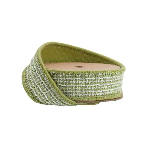 1" x 10 Yds Green & White Jacquard Ribbon