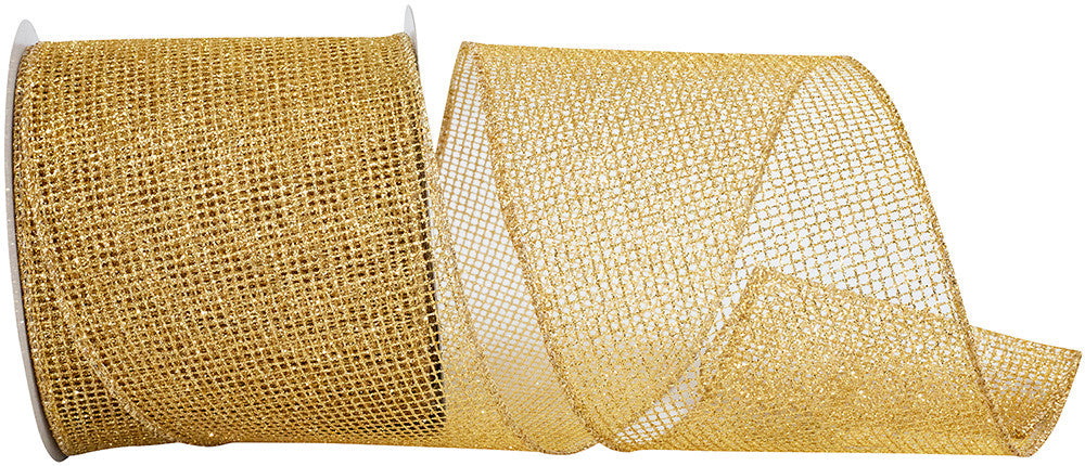 4" x 10 Yards Gold Mesh Metallic Wired Edge Ribbon