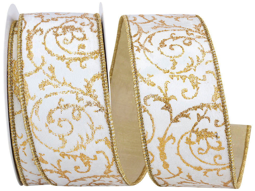 2.5" x 10 Yards Filigree Deluxe Velvet Metallic Wired Ribbon