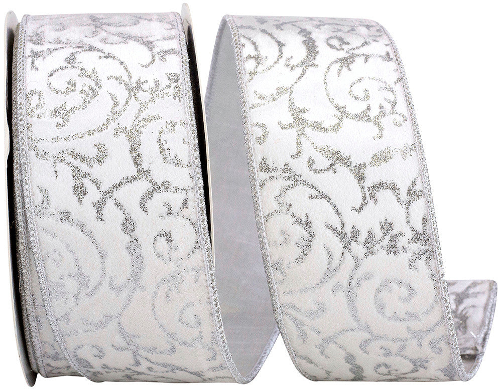 2.5" x 10 Yards Filigree Deluxe Velvet Metallic Wired Ribbon