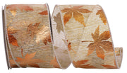 2.5" x 10 Yards Metallic Raised Natural Leaf Wired Edge Ribbon