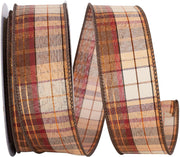 1.5" x 20 Yards Chocolate Copper Plaid Wired Edge Ribbon