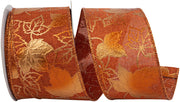 2.5" x 10 Yards Metallic Raised Leaf Rust Wired Edge Ribbon
