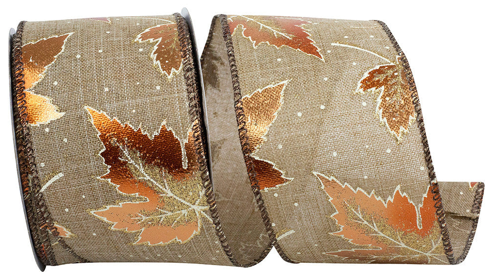 2.5" x 10 Yards Metallic Linen Leaf Wired Edge Ribbon
