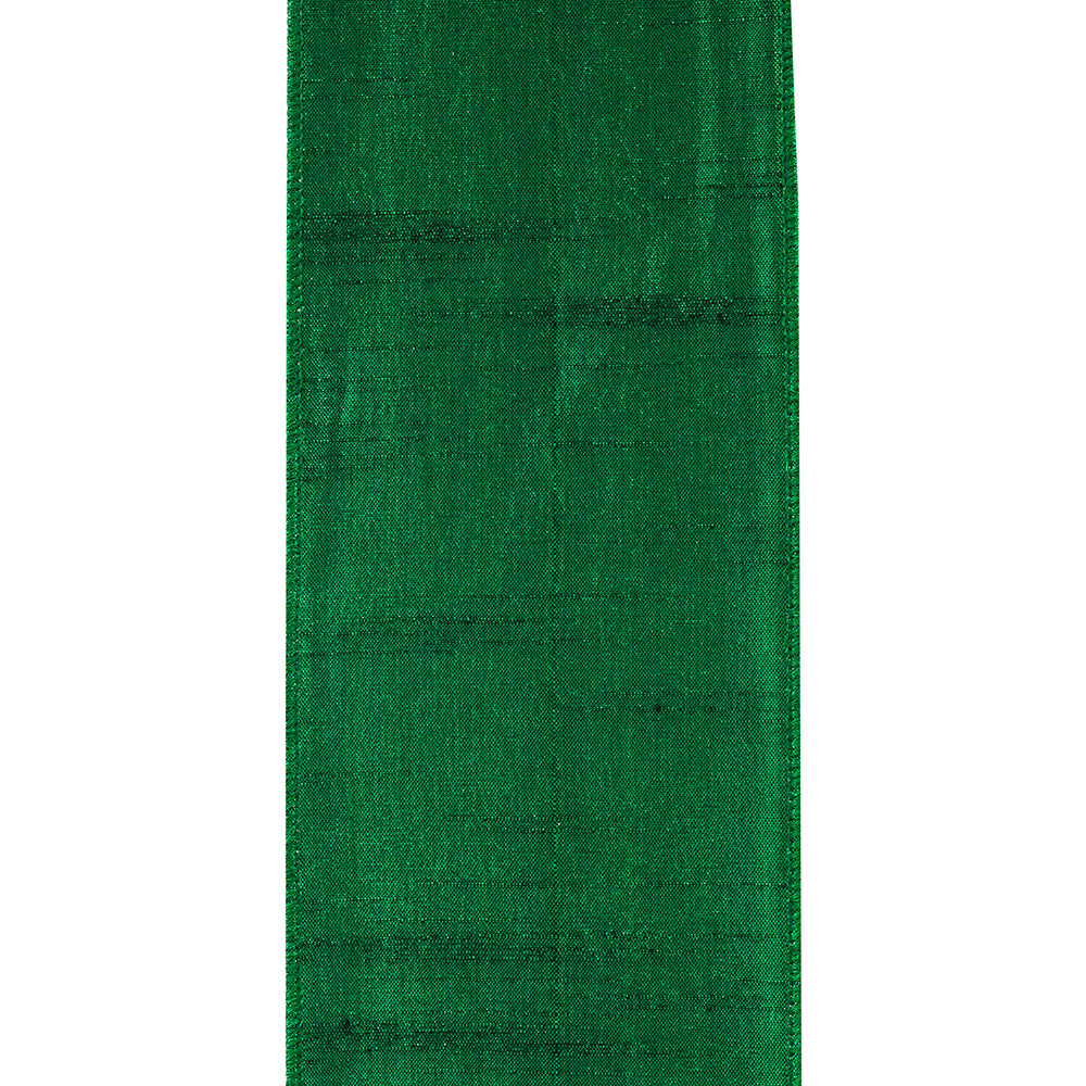 2.5" x 10 Yds Metallic Dupioni Green Wired Ribbon