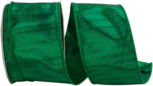 2.5" x 10 Yds Metallic Dupioni Green Wired Ribbon