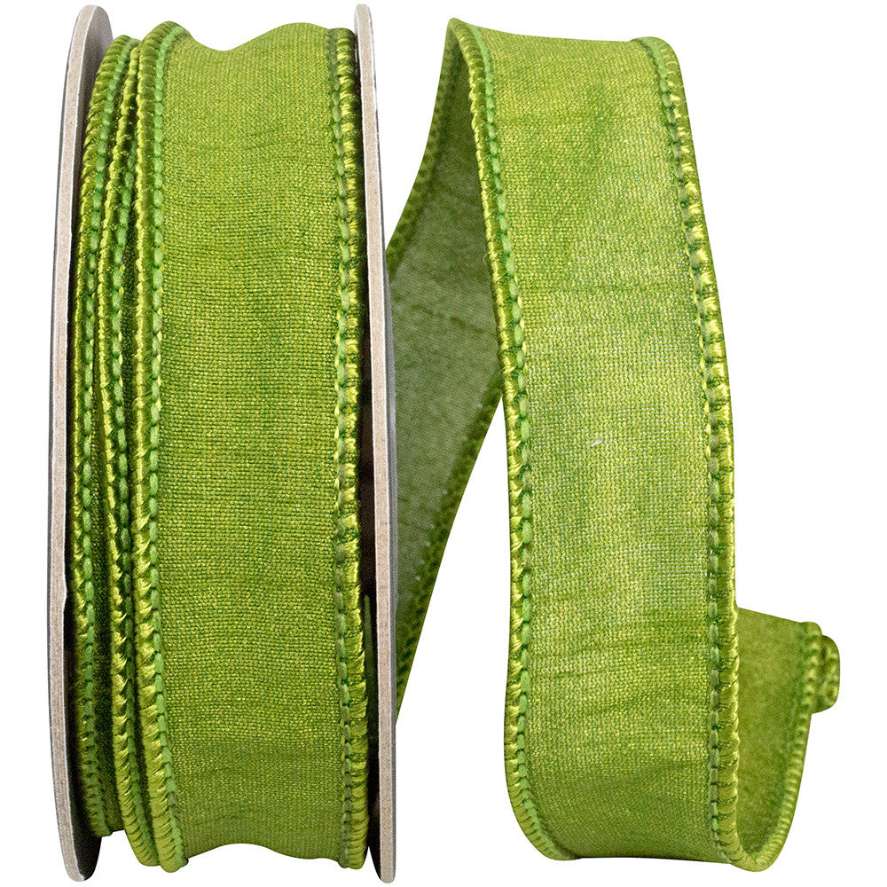 7/8" x 10 Yds Moss Green Dupioni Wired Edge Ribbon
