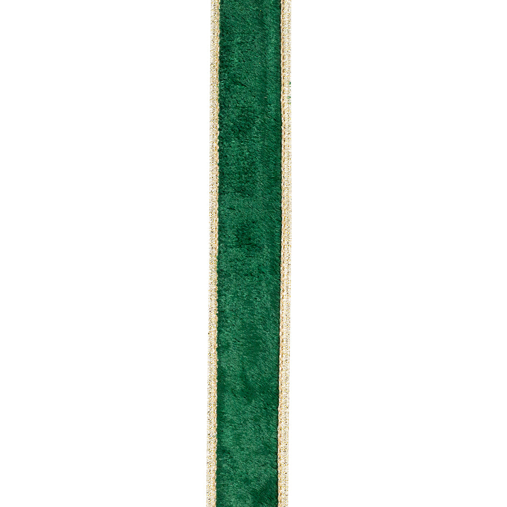 1"x 5 Yds Dupioni Green Velvet Wired Ribbon
