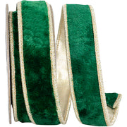1"x 5 Yds Dupioni Green Velvet Wired Ribbon