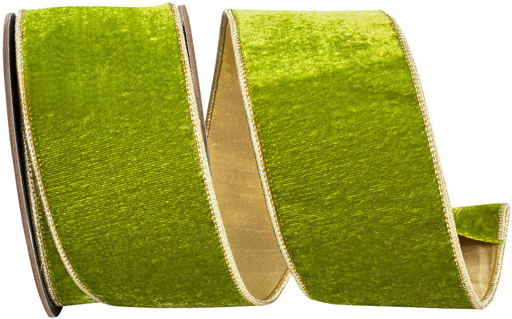 2.5" x 5 Yards Green Velvet Dupioni Wired Edge Ribbon
