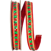 7/8" x 5 Yards Jewel Accent Two Sided Wired Edge Ribbon