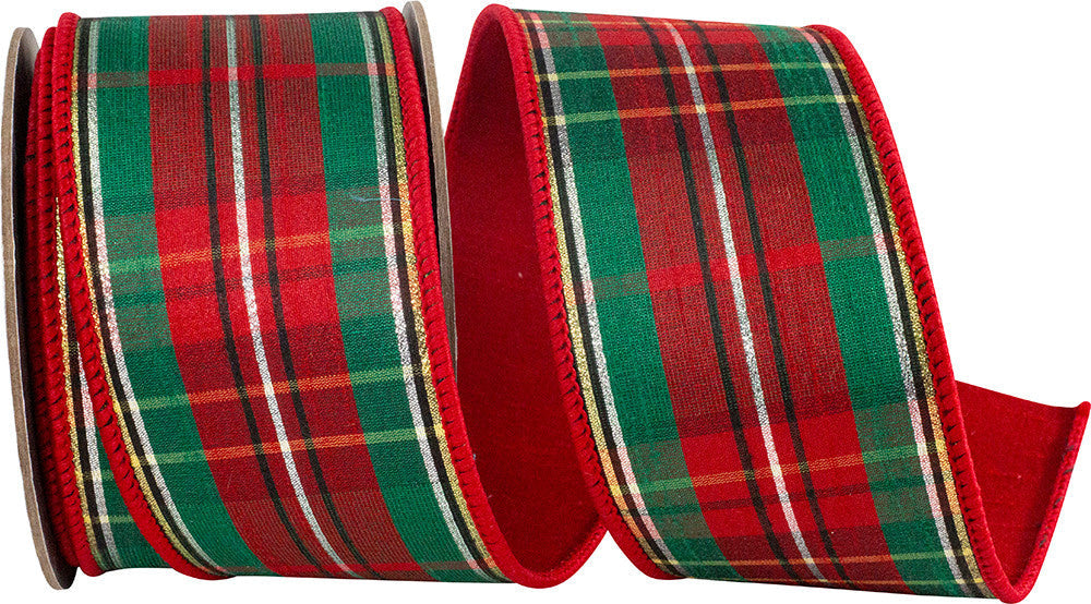 2.5" x 5 Yards Classic Plaid Two Sided Dupioni Wired Ribbon