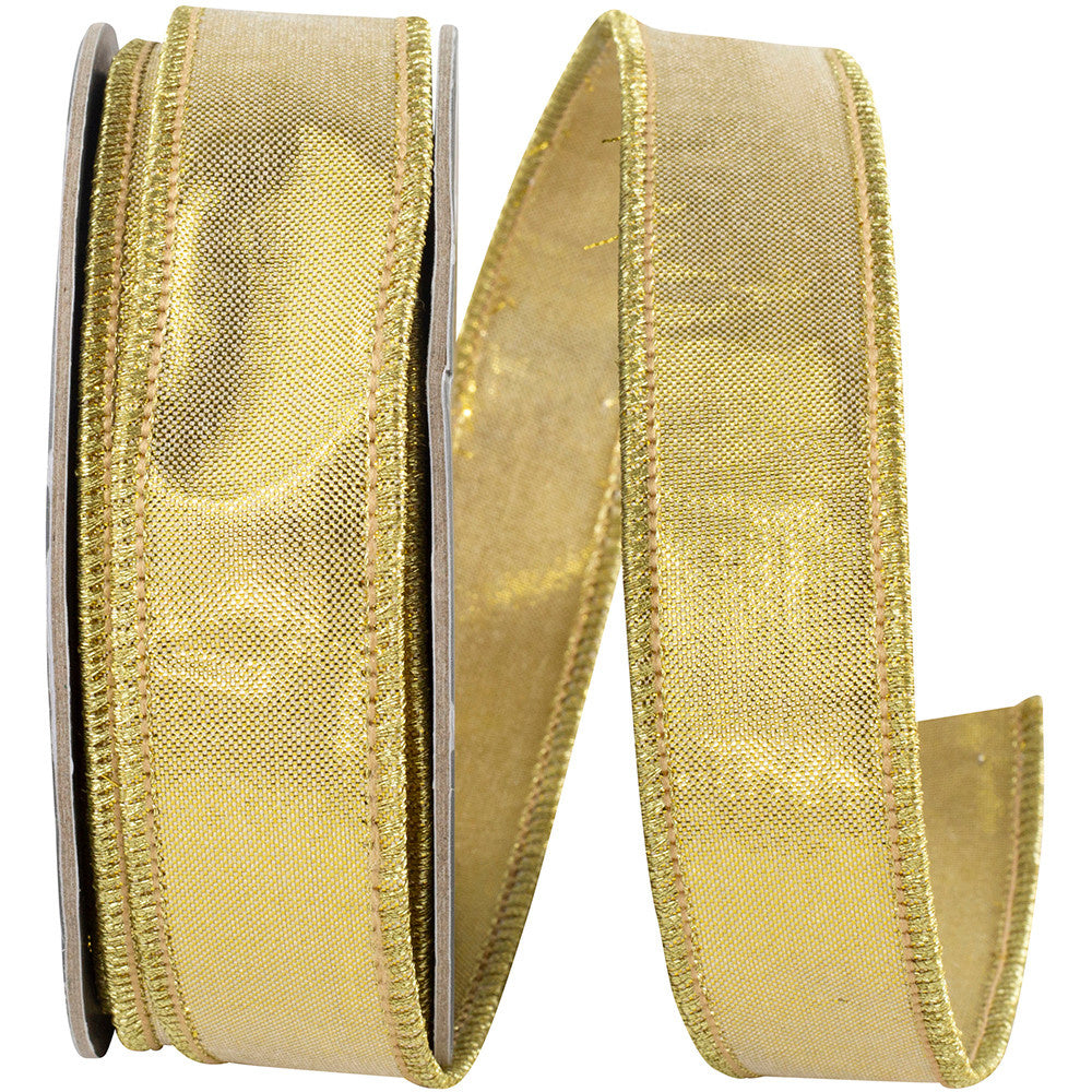 7/8" x 10 Yards 2 Sided Dupioni Gold Wired Edge Ribbon