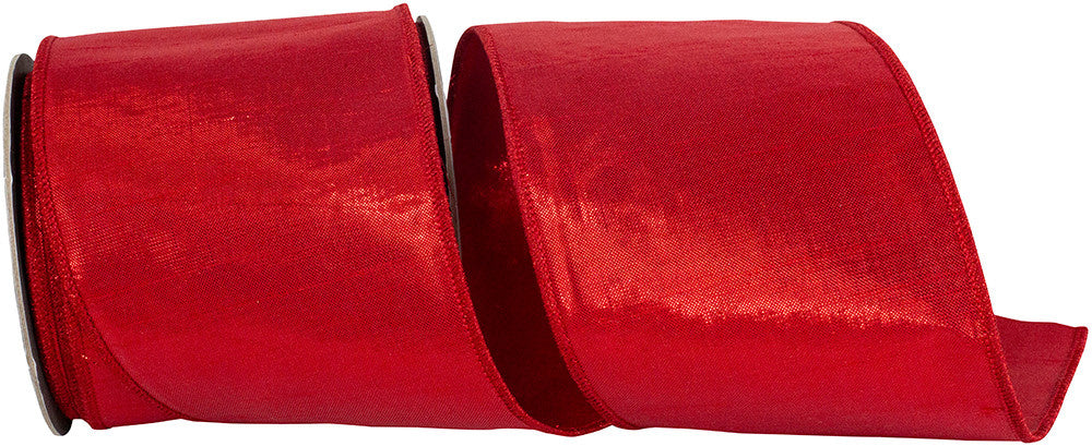 4" x 10 Yards Red Dupioni Two Sided Wired Edge Ribbon