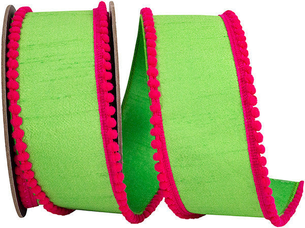 2.5" x 5 Yds Citrus Fuchsia Mini Pom Pom Ribbon