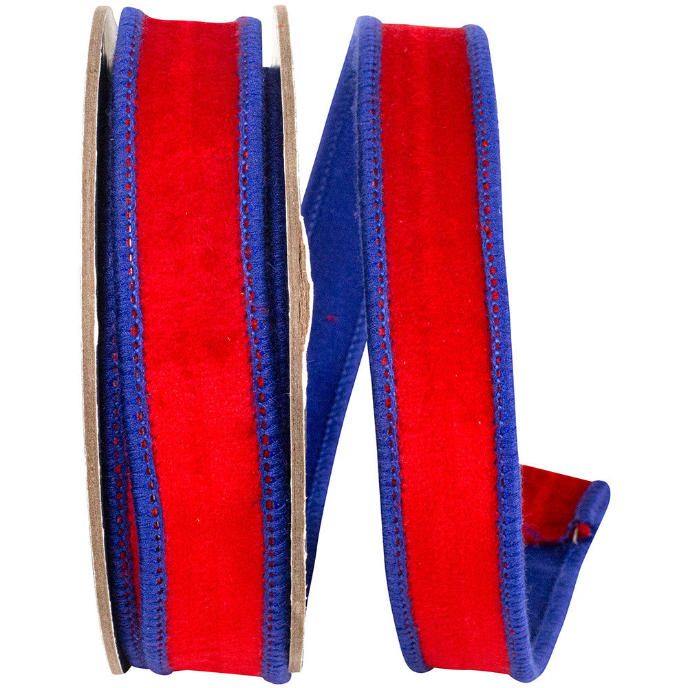 7/8" x 5 Yards Velvet Red/Blue Wired Ribbon