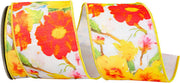4" x 10 Yds Yellow Floral Dupioni Wired Ribbon