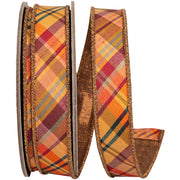 Fall Diagonal Metallic Backed Wired Edge Ribbon