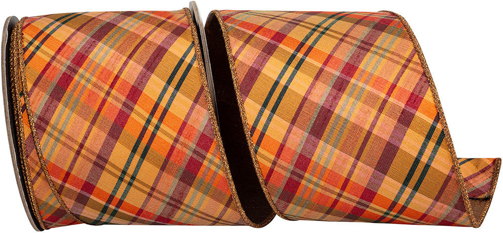Fall Diagonal Metallic Backed Wired Edge Ribbon